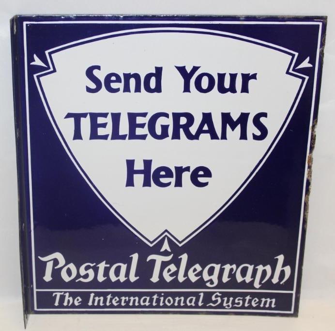Postal Telegraph Telegram "The International System" Porcelain Flange Sign (1 of 8)