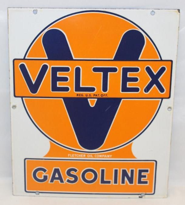 Fletcher Veltex Gasoline Porcelain Pump Plate Sign (1 of 5)