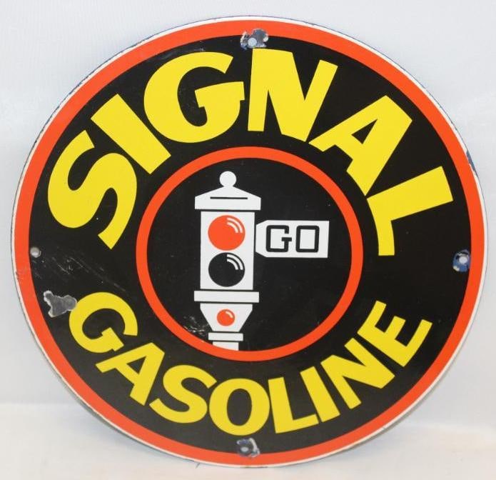 Signal Gasoline Porcelain Pump Plate Sign (1 of 5)