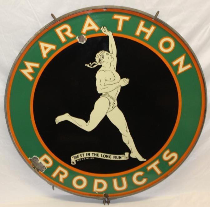 Iconic Marathon Products Running Man "Best In The Long Run" Porcelain Sign DSP with Ring (1 of 11)
