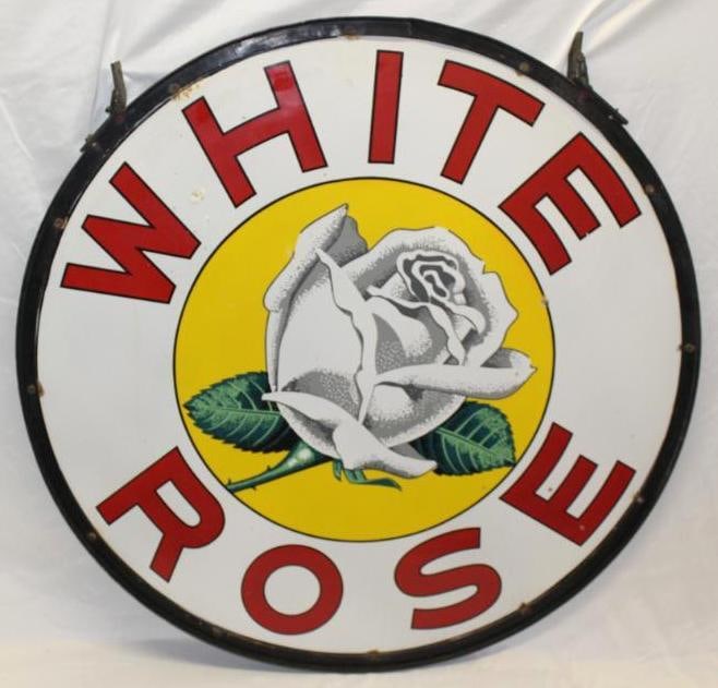 Graphic White Rose Gas and Oil Service Station Porcelain Advertising Sign DSP With Ring (1 of 8)