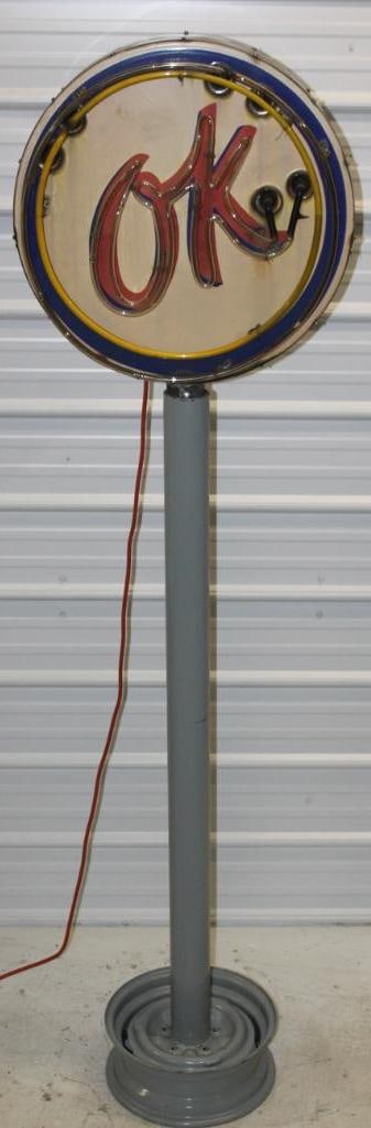 General Motors OK Used Cars Dealership Porcelain Neon Sign SSP (1 of 12)