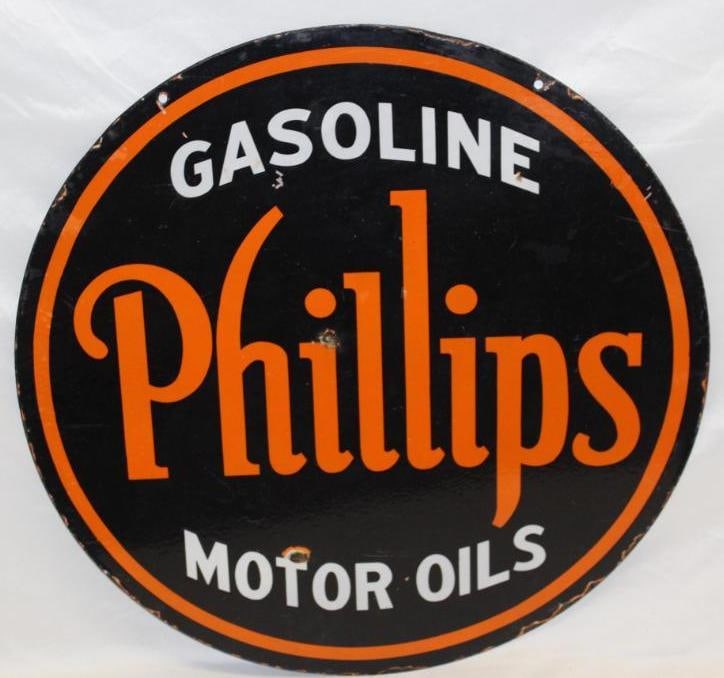Early Phillips 66 Gasoline & Motor Oils 30" Porcelain Sign DSP (1 of 8)