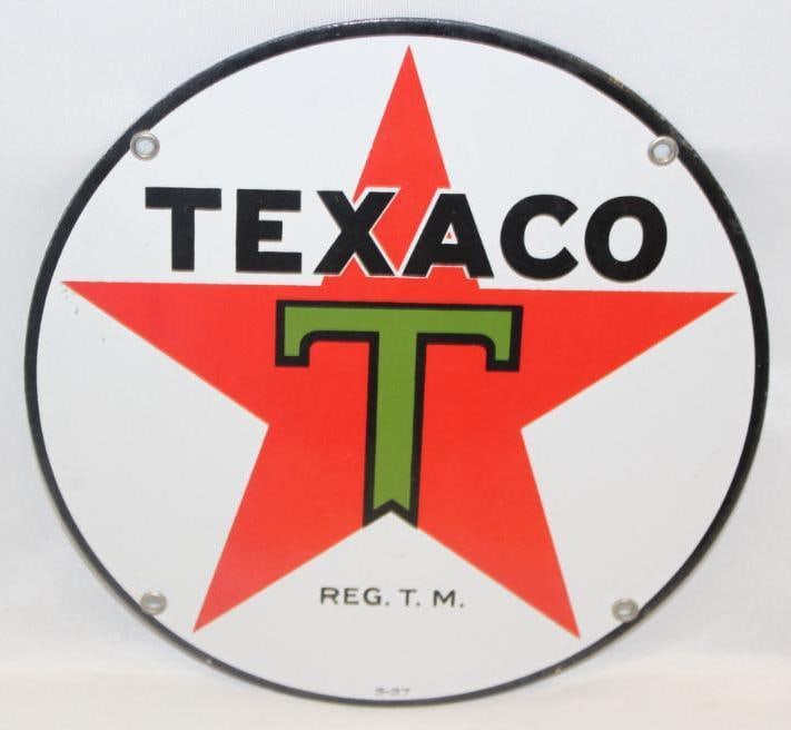Medium 10" Texaco  Black-T Porcelain Lubester Sign SSP (1 of 5)