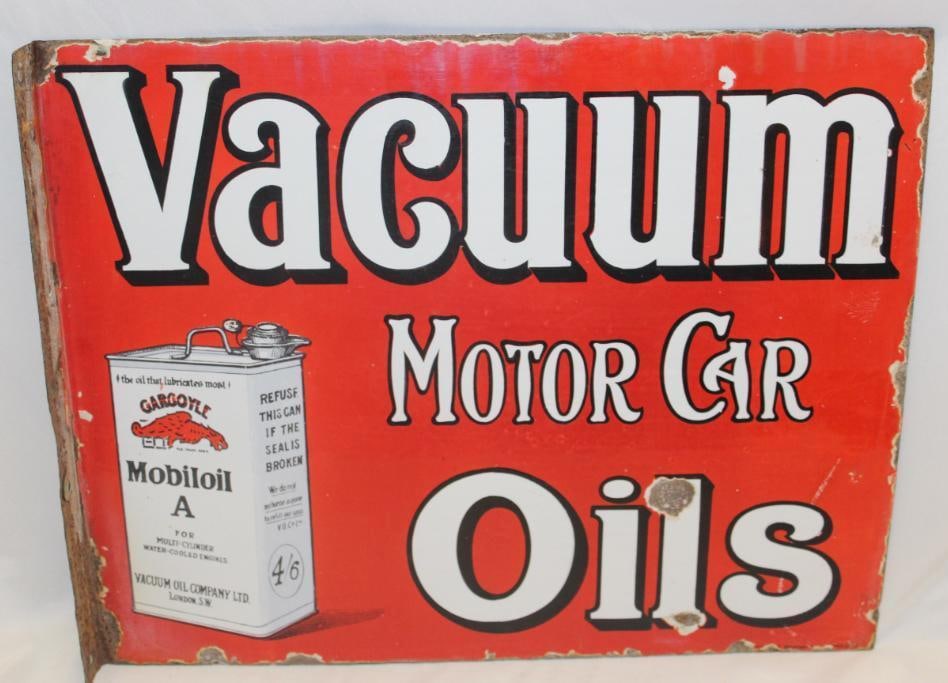 Early Graphic Gargoyle Motor Car Oils Porcelain Flange Sign DSP (1 of 9)