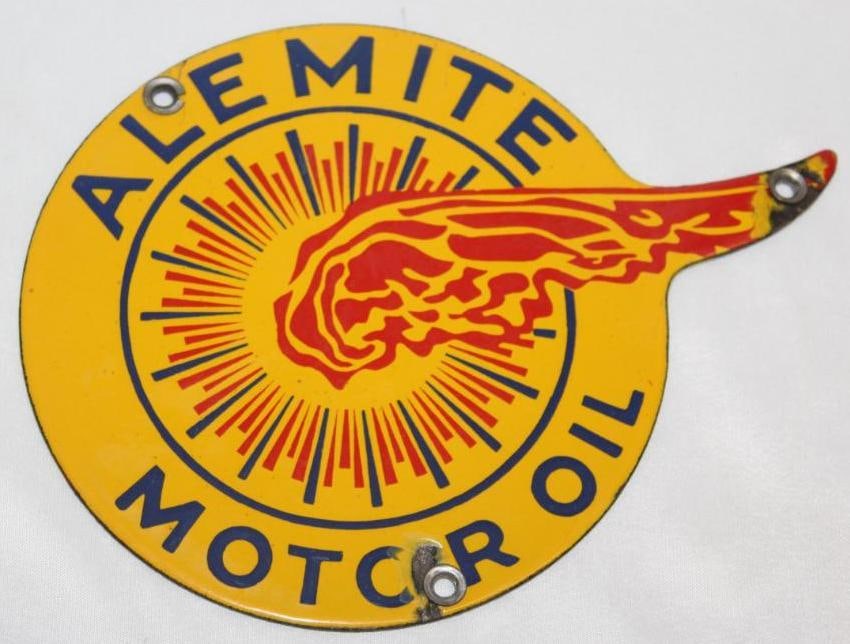 Alemite Motor Oil Porcelain Lubester Sign with Logo SSP (1 of 5)