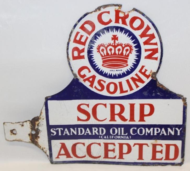 Standard Red Crown of California "Scrip-Accepted" Gas Pump Paddle Sign DSP (1 of 8)