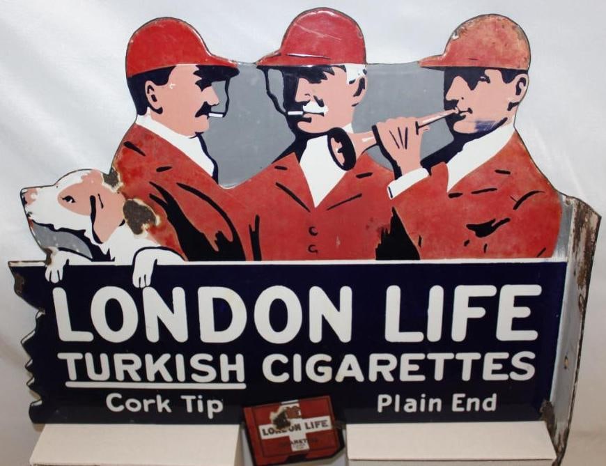 Diecut London Life Turkish Cigarettes Graphic Porcelain Flange Sign DSP (1 of 10)