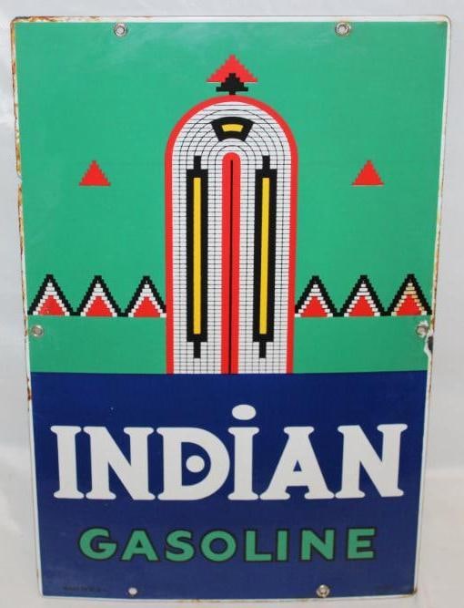 Texaco Indian Gasoline Porcelain Gas Pump Plate Sign SSP (1 of 5)