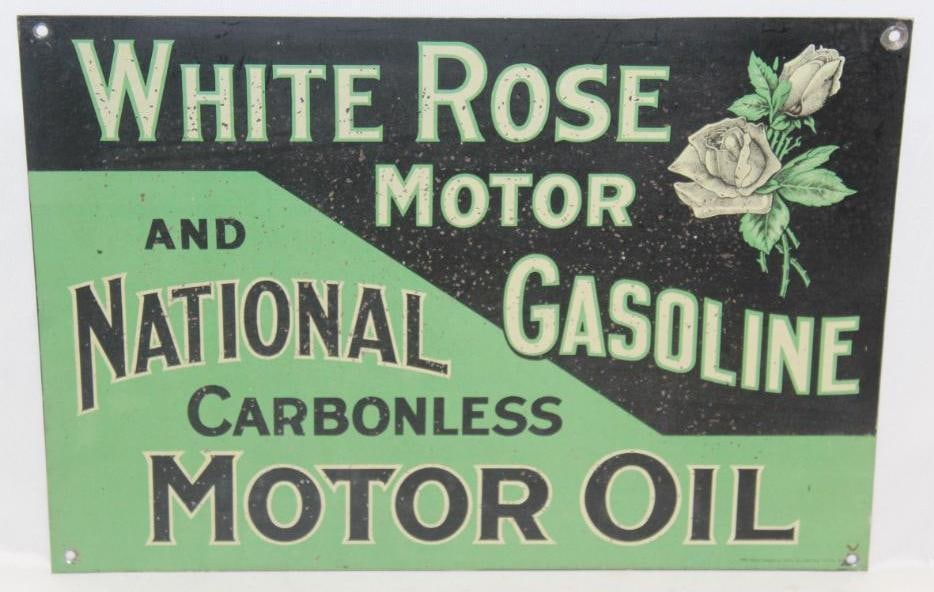 National White Rose Motor Oil and Gasoline Sign SST (1 of 4)