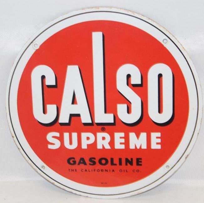 Calso Supreme Gasoline Porcelain Pump Plate Sign (1 of 4)