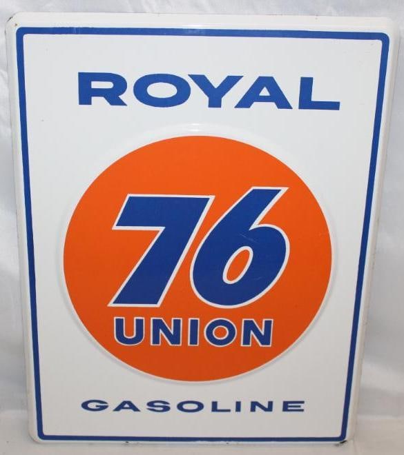 Union 76 Royal Gasoline Embossed Porcelain Gas Pump Plate Sign SSP (1 of 4)