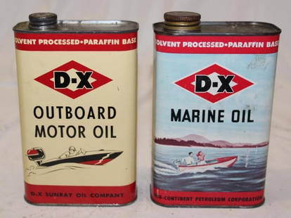 Group of 2 DX Marine and Outbaord One Quart Oil Cans: Both are Metal and Empty
