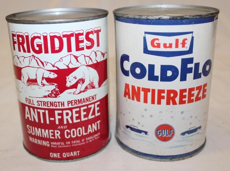 Group of 2 Gulf and Frigidtest Anti-Freeze Metal One Quart Oil Cans (1 of 4)