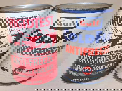 Group of 2 Gulf and Frigidtest Anti-Freeze Metal One Quart Oil Cans: Both are Metal and Empty