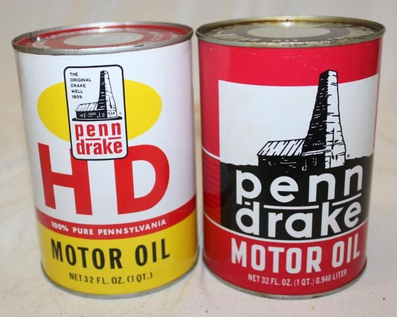 Group of 2 Penn Drake HD Metal One Quart Oil Cans (1 of 4)