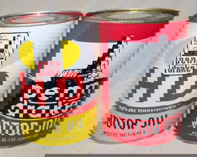 Group of 2 Penn Drake HD Metal One Quart Oil Cans: Both are Metal and Empty