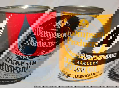 Group of 2 Thompson Product and Anderol Metal One Quart Oil Cans: Both are Metal and Empty