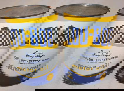 Group of 2 Lou-Bob Metal One Quart Oil Cans: Both are Metal and Full