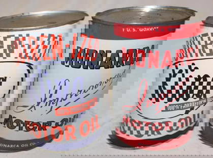 Group of 2 Monarca and Kling Metal One Quart Oil Cans: Both are Metal and Full