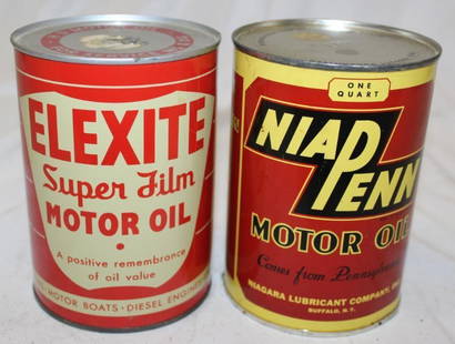 Group of 2 NiaPenn and Elexite Metal One Quart Oil Cans: Both are Metal and Full