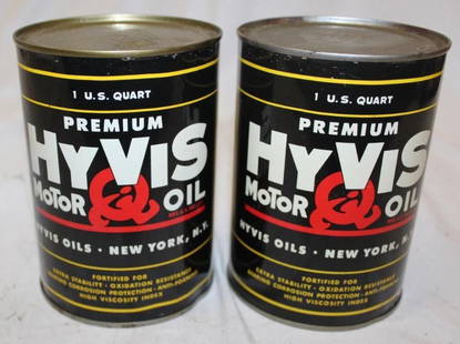 Group of 2 Hyvis Metal One Quart Oil Cans: Both are Metal and Full