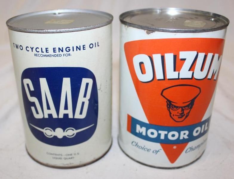 Group of 2 Oilzum and Saab Metal One Quart Oil Cans (1 of 3)