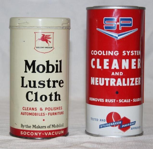 Group of 2 Advertising Oil Product Cans Mobil Lustercloth, Studebaker Packard Cleaner (1 of 2)