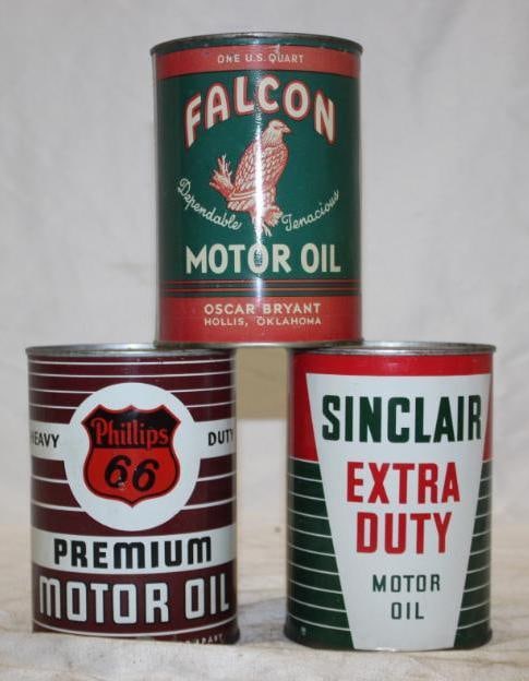 Group of 3 Metal One Quart Oil Cans; Sinclair, Phillips 66, Falcon (1 of 2)