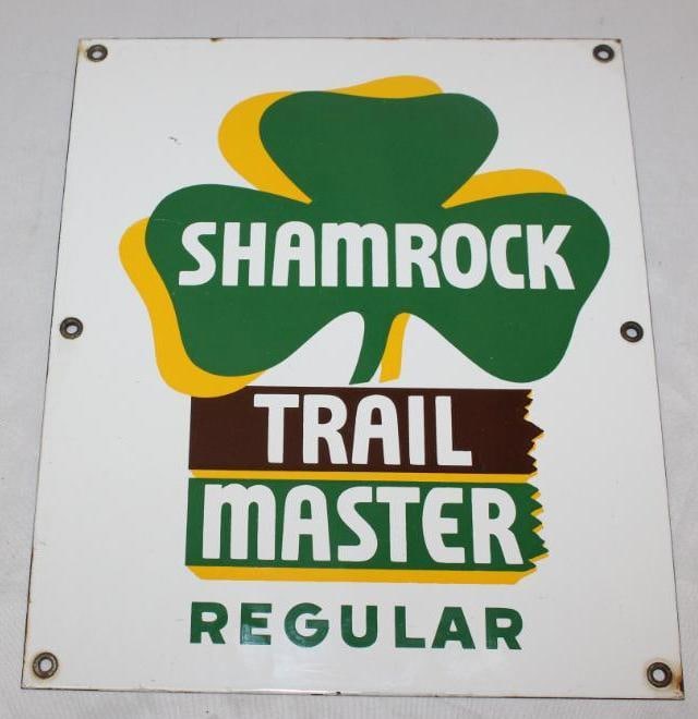 Shamrock Trail Master Regular Porcelain Gas Pump Plate Sign (1 of 4)