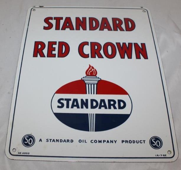 Standard Red Crown Porcelain Gas Pump Plate Sign (1 of 4)
