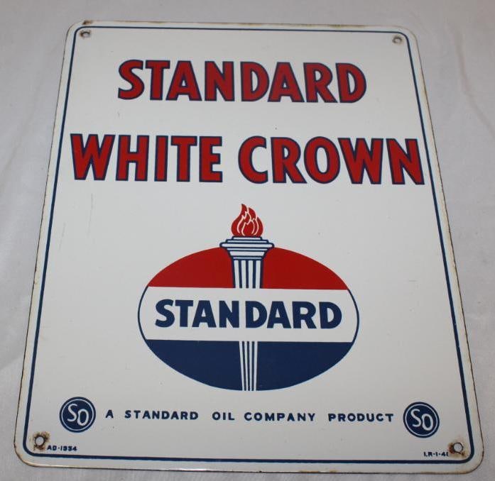 Standard White Crown Porcelain Gas Pump Plate Sign (1 of 4)