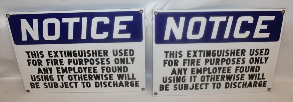 Group of 2 Porcelain Notice Advertising Signs: Both are 14" x 10". They are both in good condition with only minor wear.