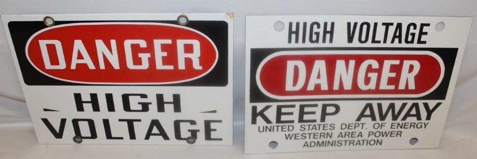 Group of 2 Porcelain Danger Keep Away & High Voltage Advertising Signs (1 of 8)
