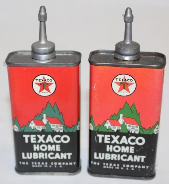 Group of 2 Texaco 4 Oz Lead Top Handy Oiler Cans Home Lubricant (1 of 2)