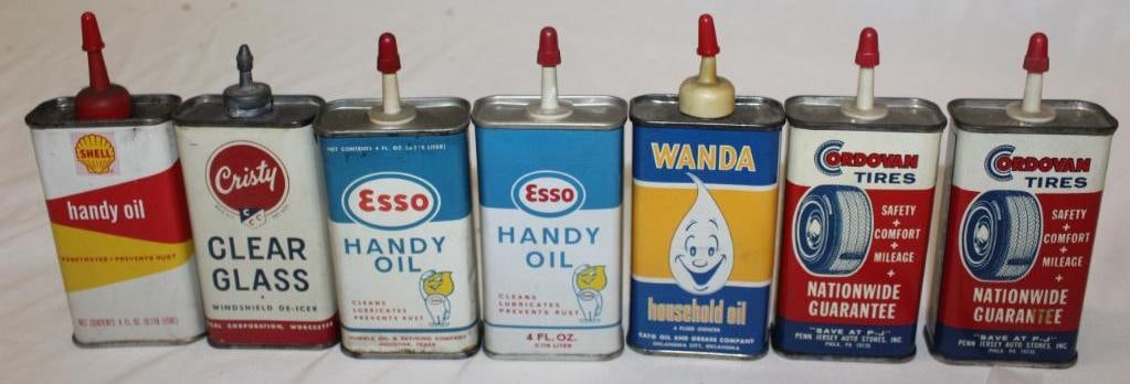 Group of 7 Handy Oiler Advertising Cans Esso, Wanda, Cordovan, Shell (1 of 4)