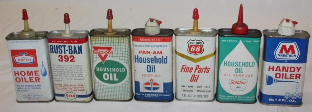 Group of 7 Handy Oiler Advertising Cans Marathon, Sinclair, Phillips 66, Wm. Penn, Conoco (1 of 4)