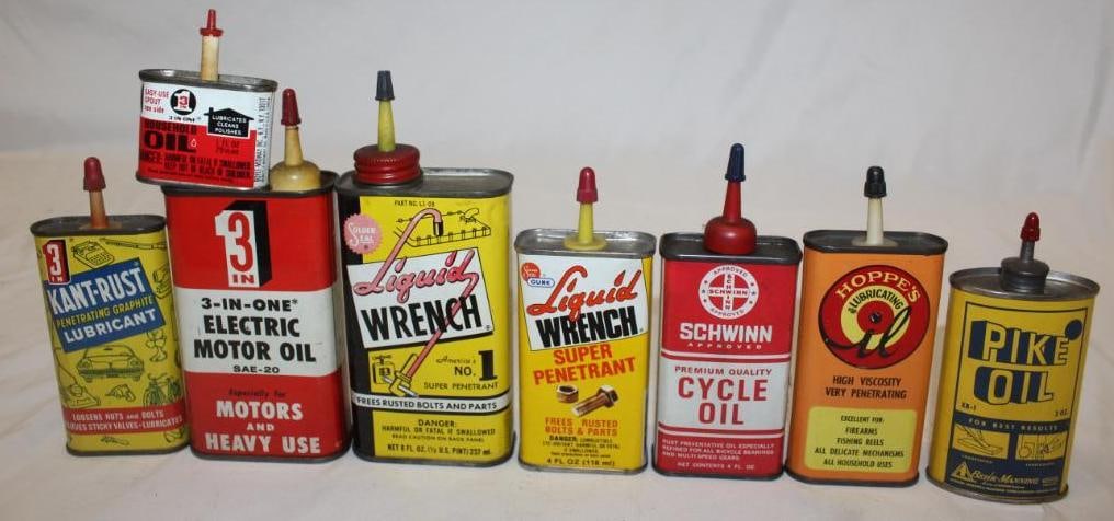 Group of 8 Handy Oiler Cans Pike, Schwinn, 3-in1: largest 8oz