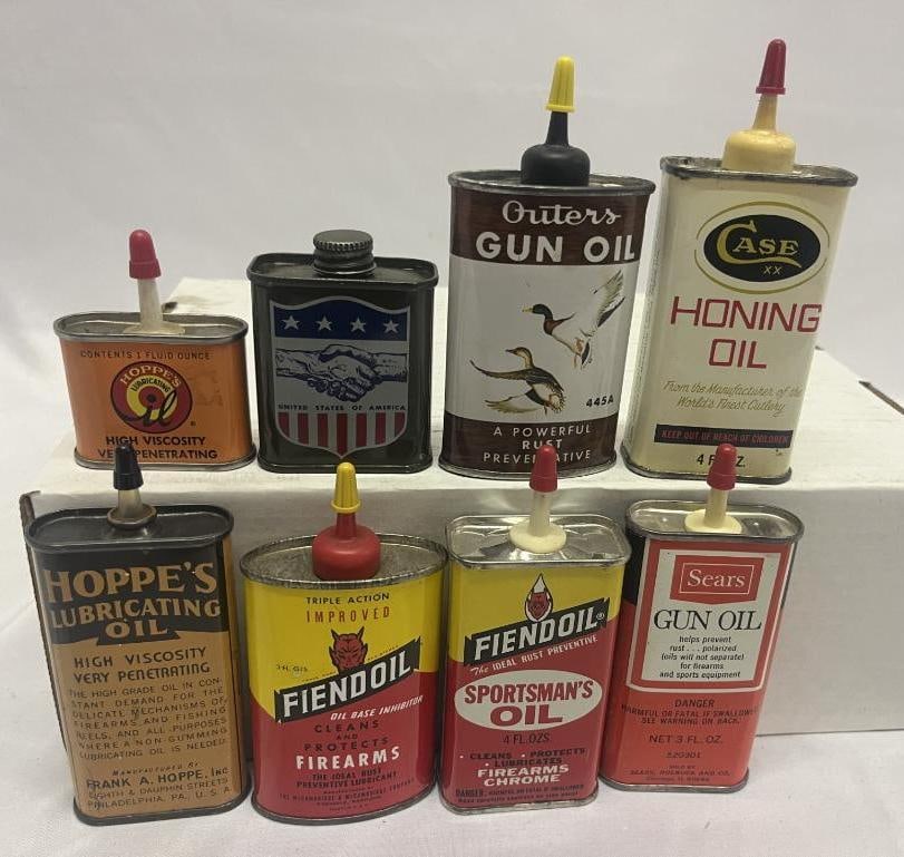 Group of 8 Gun Oil Oiler Cans Sears, Outers, Fiendoil: 1-4oz cans