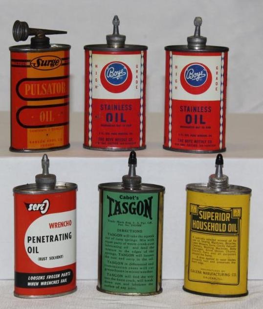 Group of 6 Lead Top Handy Oiler Cans (1 of 2)