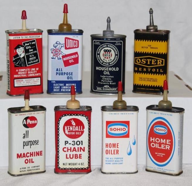 Group of 8 Lead Top Handy Oiler Cans Sohio, MFA, Kendall (1 of 2)
