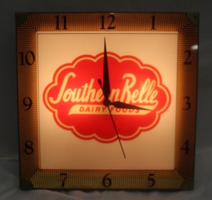 Southern Belle Dairy Milk & Ice Cream Advertising Light-Up Clock (1 of 5)