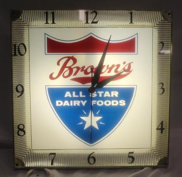 Brown's All Star Dairy Milk & Ice Cream Advertising Light-Up Clock (1 of 5)
