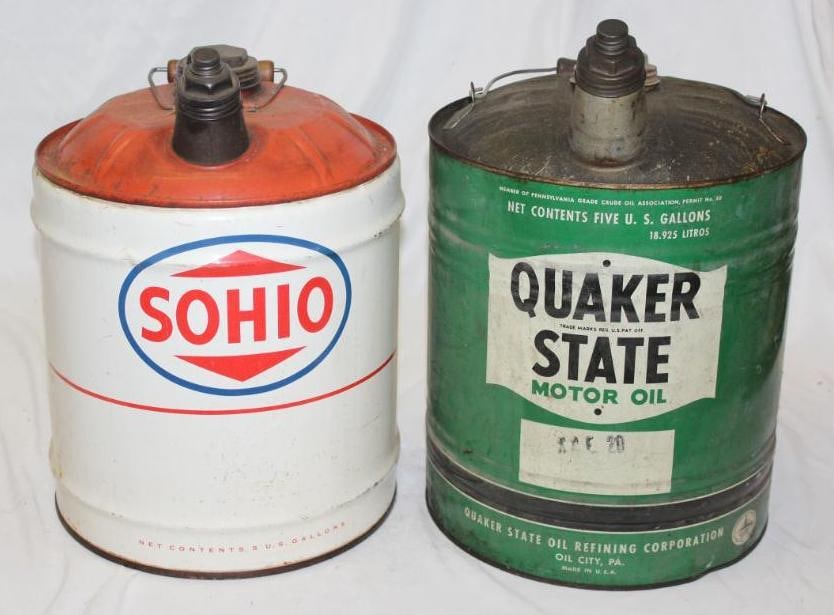 Group of 2 Five Gallon Sohio and Quaker State Oil Cans (1 of 4)