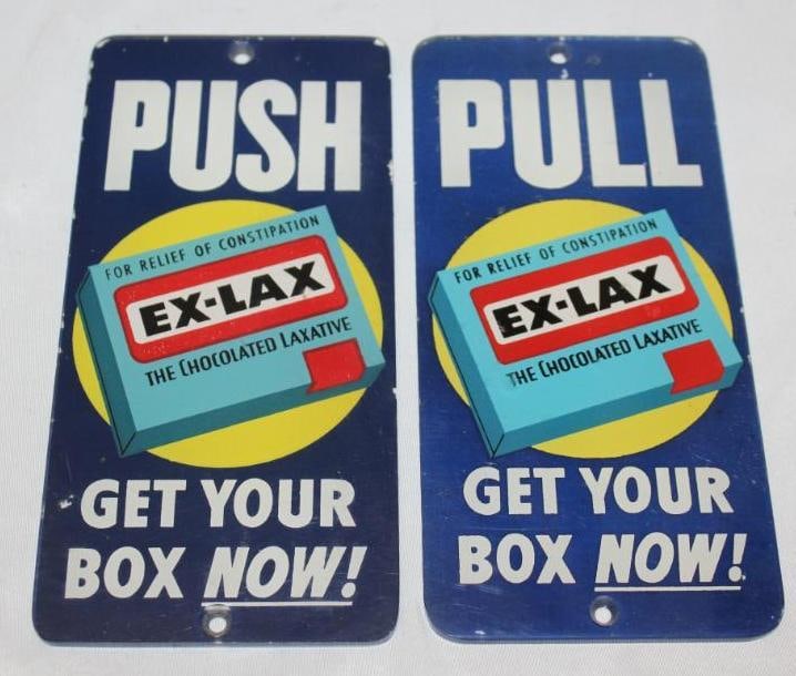 Pair of Ex-Lax Door Push / Pull Advertising Signs (1 of 2)