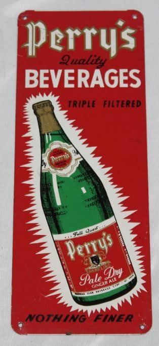 Perry's Quality Beverage Tin Advertising Door Push Sign (1 of 2)