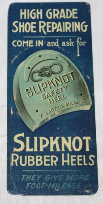 Slip Knot Safety Rubber Heel Advertising Door Push Tin Sign: 6.75" x 3" it is in good condition with only minor wear