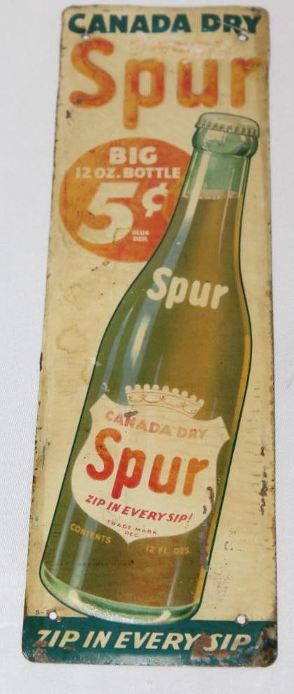 Canada Dry Spur Soda Embossed Advertising Tin Door Push Sign (1 of 2)