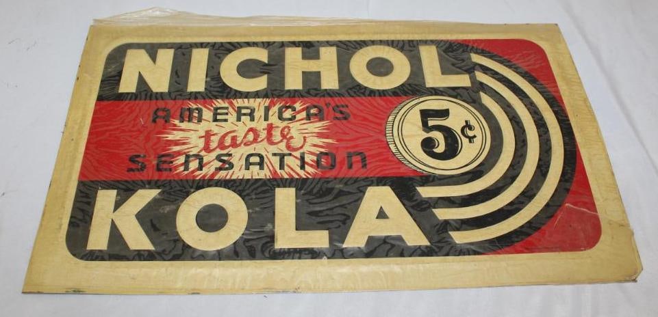NOS Nichol Kola "America's Taste Sensation" Embossed Tin Tacker Sign (1 of 2)