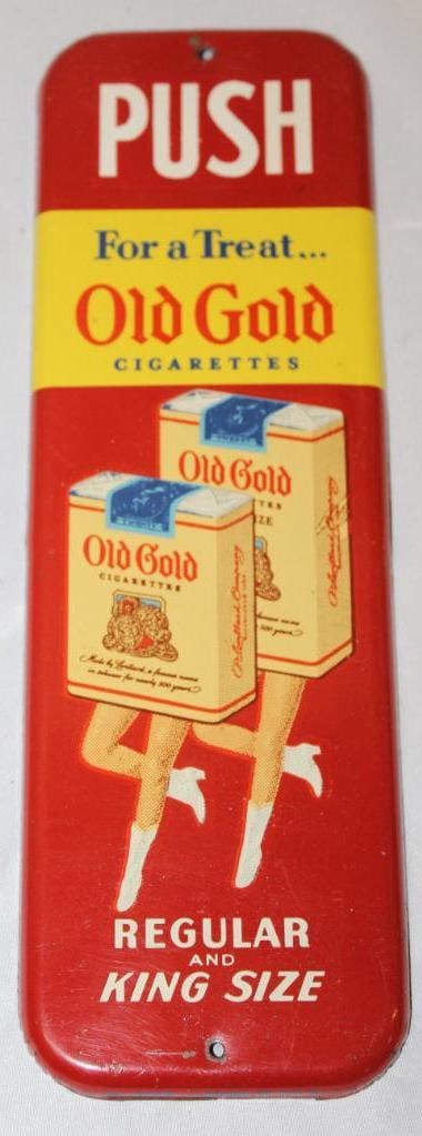 Old Gold Cigarettes Advertising Tin Door Push Sign (1 of 2)